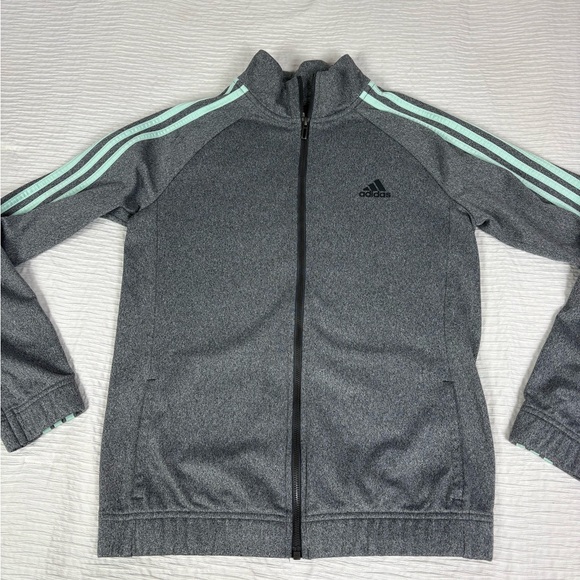 Adidas Women's Gray Long Sleeve Top with Mint Stripes - Picture 2 of 7